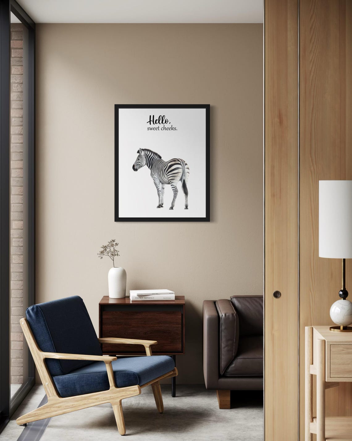 Striped Zebra Walking Away Hello Sweet Cheeks Funny Bathroom Poster - Image 2