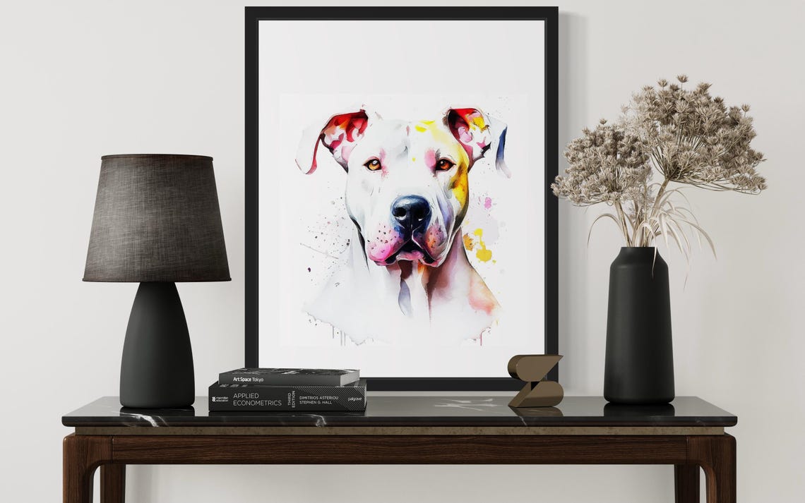 Dogo Argentino White Watercolor Portrait Minimalist Art Poster - Image 4