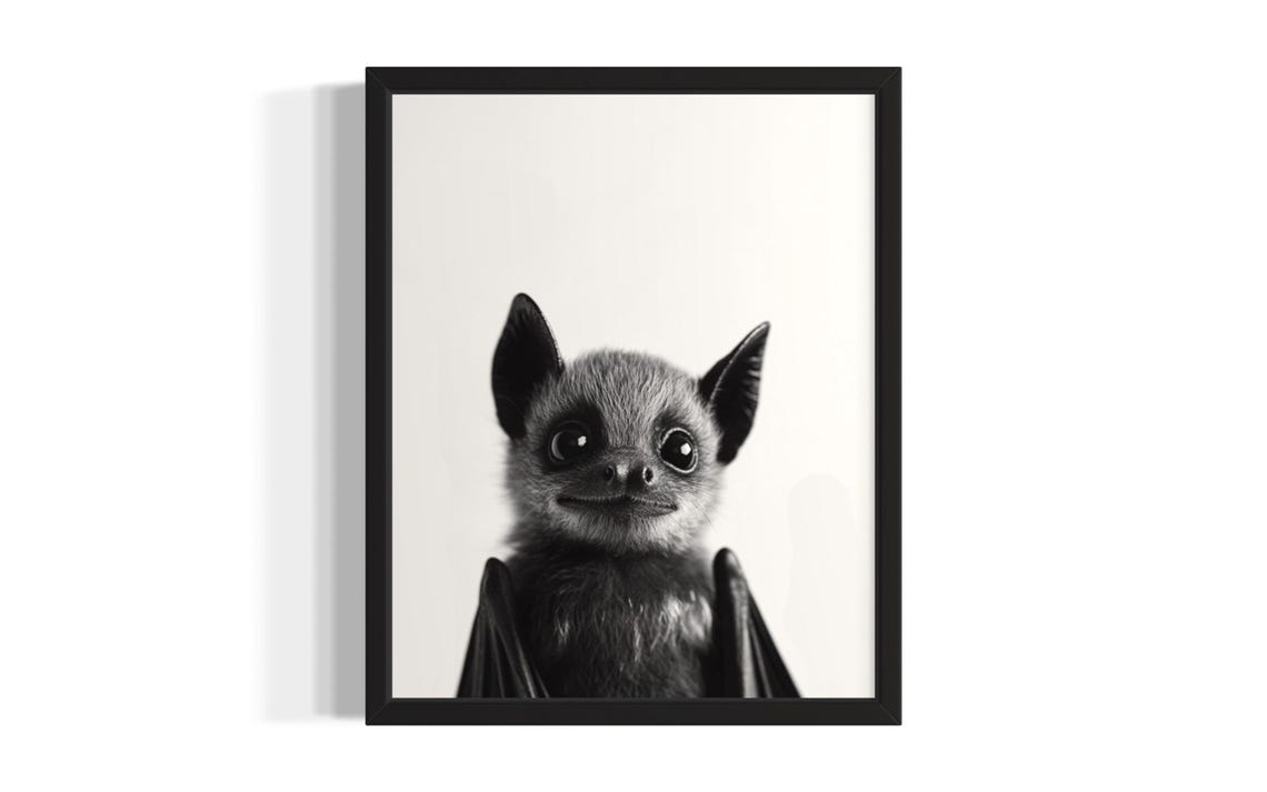 Adorable Baby Bat Black and White Nursery Portrait Photo Poster