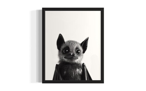 Adorable Baby Bat Black and White Nursery Portrait Photo Poster