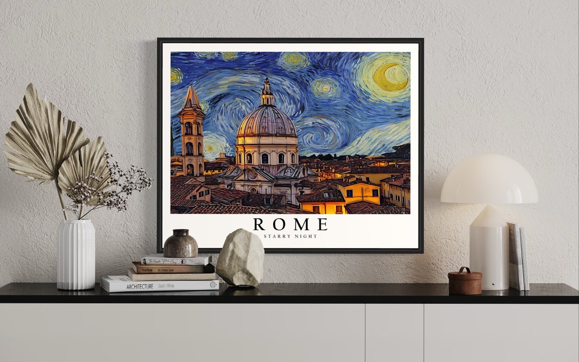Rome Starry Night Skyline Van Gogh Inspired Travel City Poster - Image 2