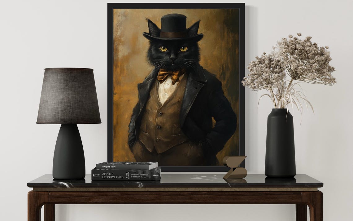 Black Cat Mobster In Top Hat Bow Tie And Vest Oil Painting Poster - Image 4