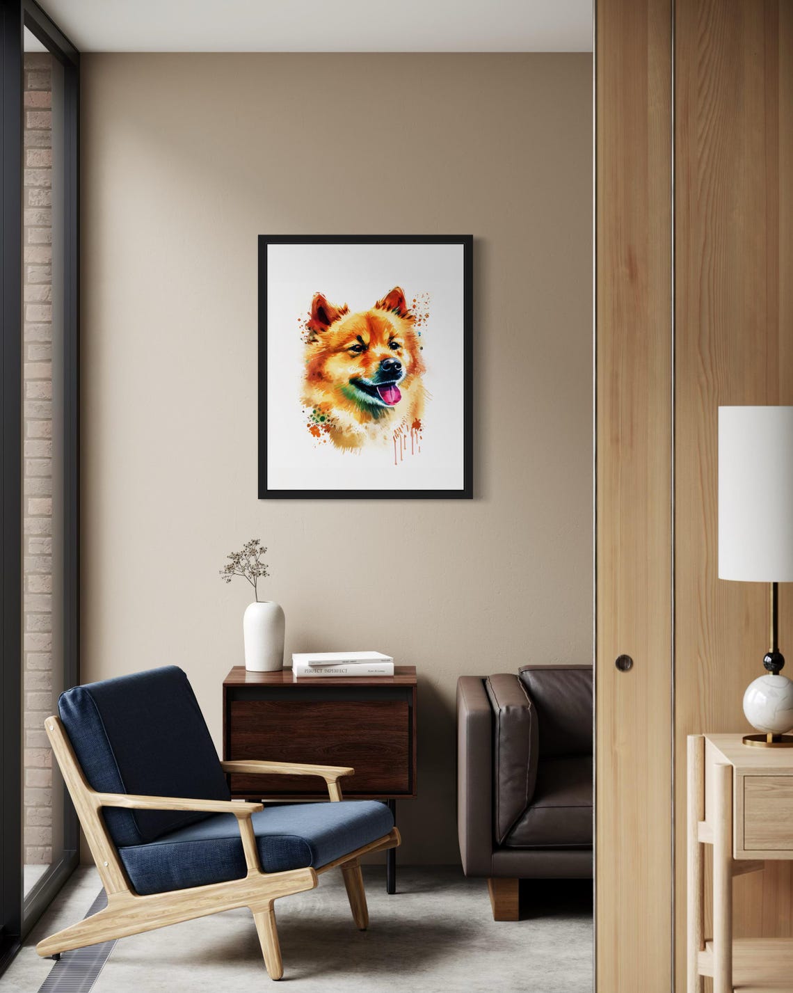 Finnish Spitz Watercolor Portrait Golden Splash Ink Art Poster - Image 2