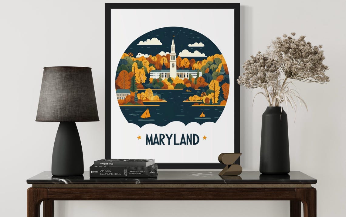 Maryland Historic State House Harbor Fall Sailing Scene Poster - Image 3