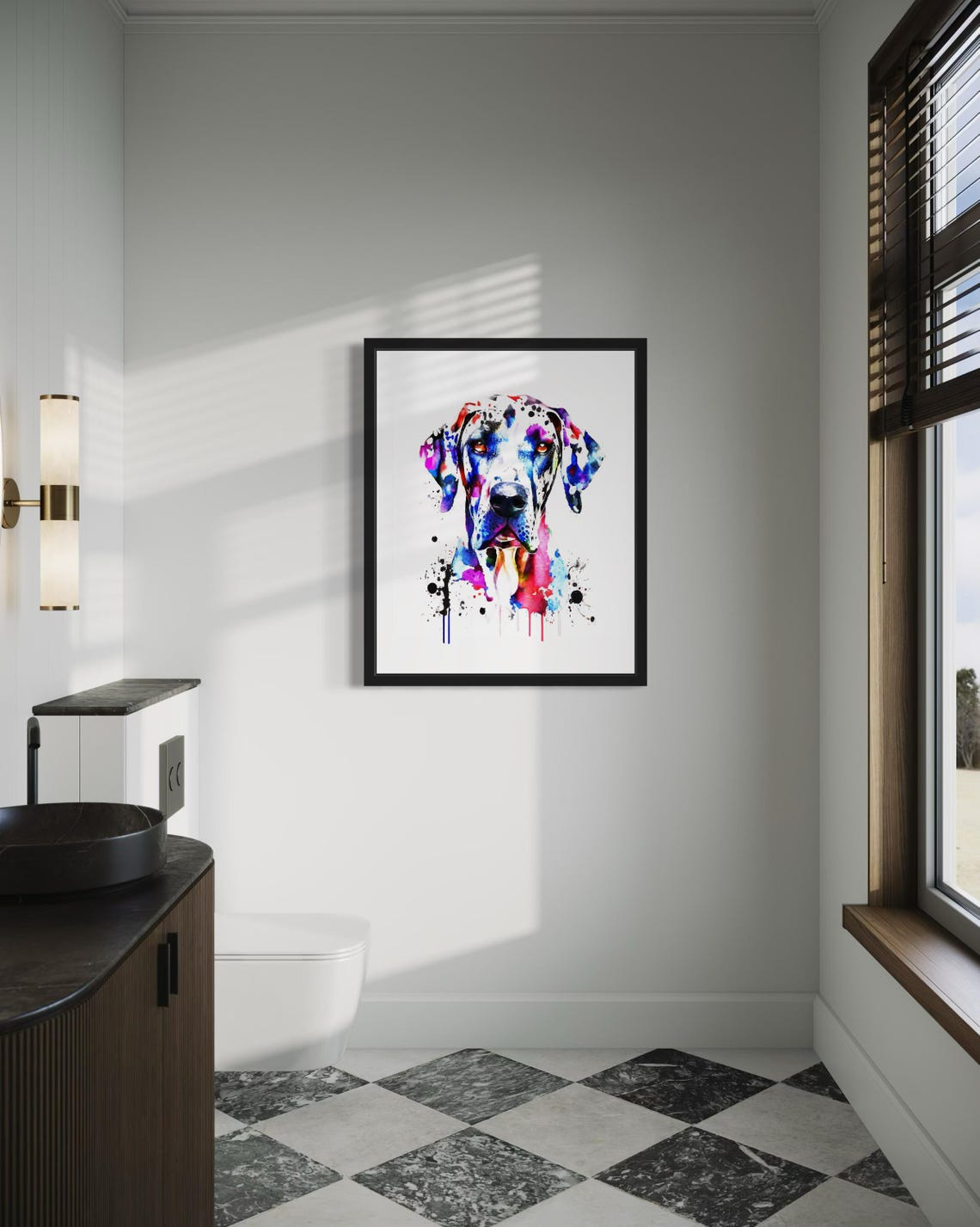 Great Dane Rainbow Splash Watercolor Portrait Giant Dog Poster - Image 3