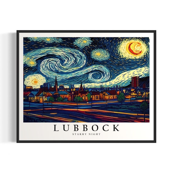 Lubbock Starry Night Art Print Van Gogh Lubbock Poster Wall Art Original Lubbock Painting Decor
