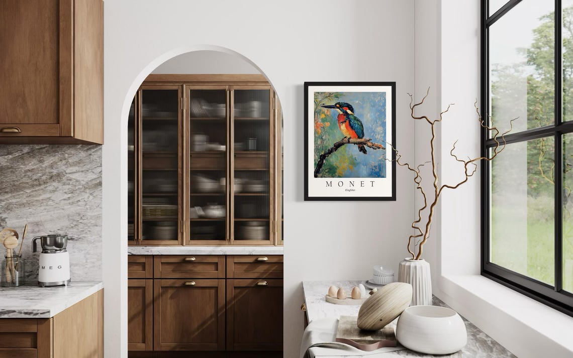 Kingfisher Bird, Monet Art Print - Image 4