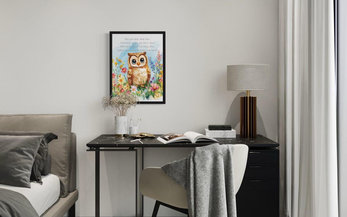 Big Eyed Baby Owl with Sweet Adventure Poem Nursery Wall Poster - Image 3