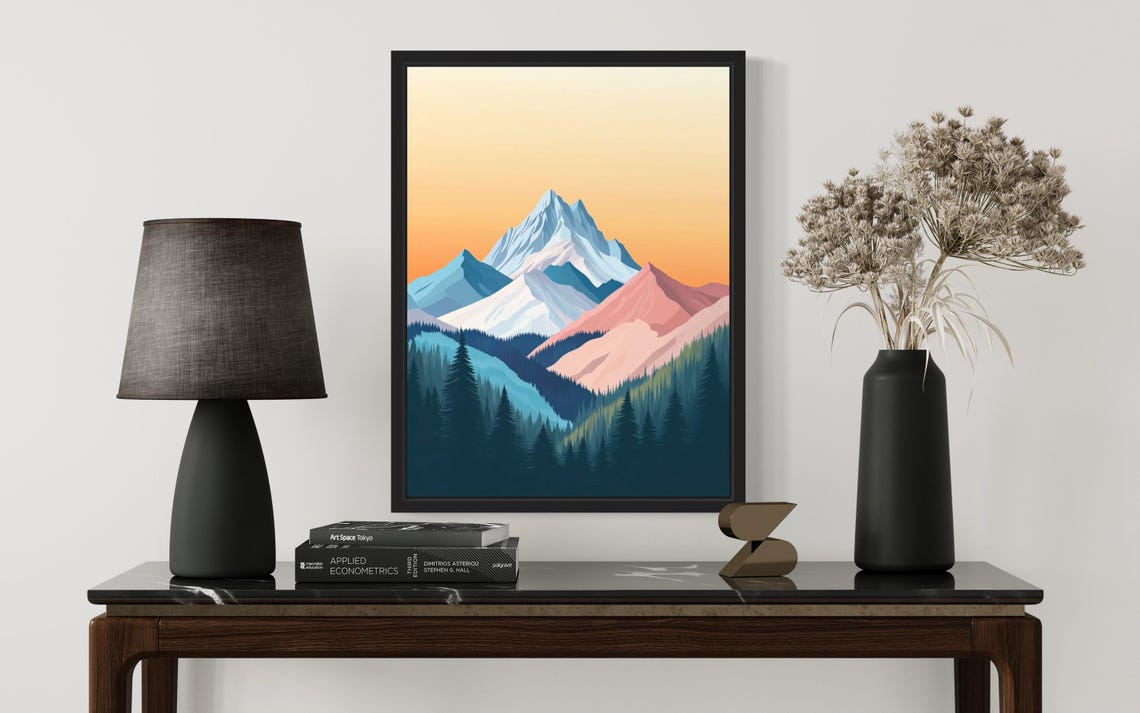 Shasta Trinity Alps Abstract Boho Art Print Poster Original Artwork Painting Bathroom Prints Decor - Image 2