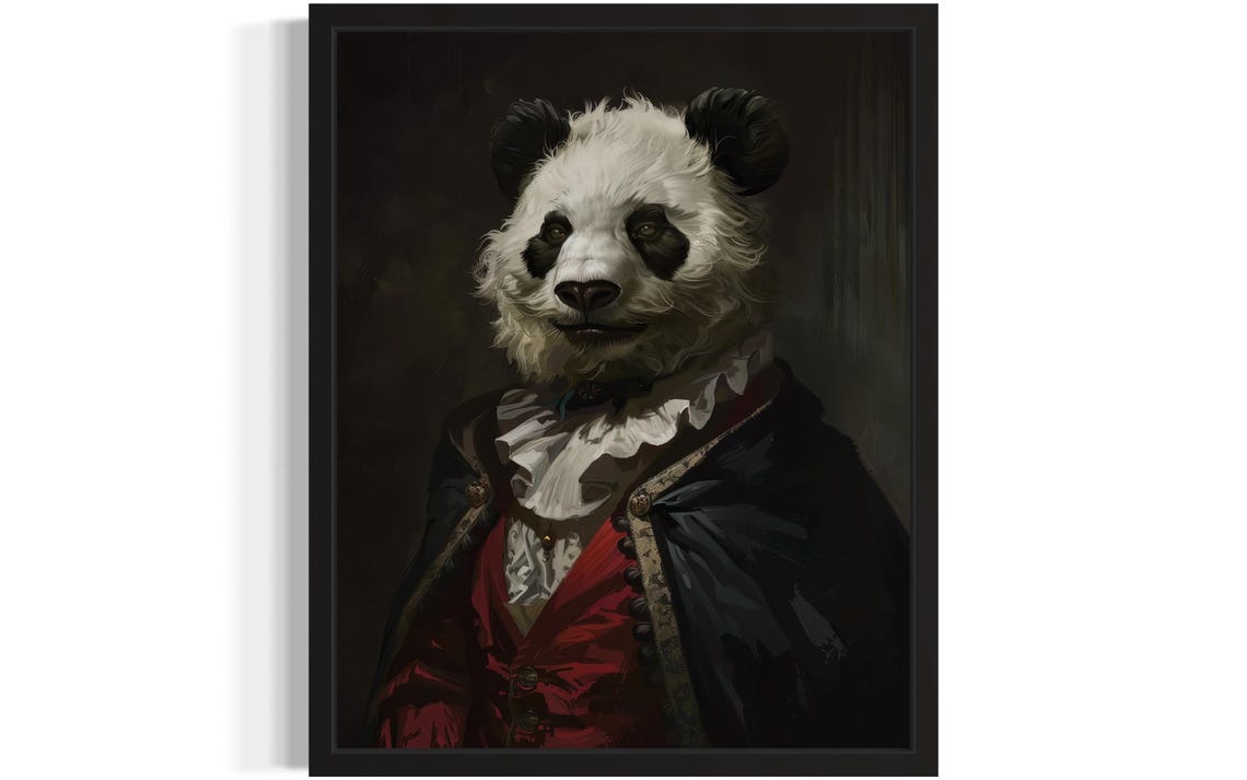 Giant Panda Vampire In Cape Gothic Victorian Halloween Portrait Poster