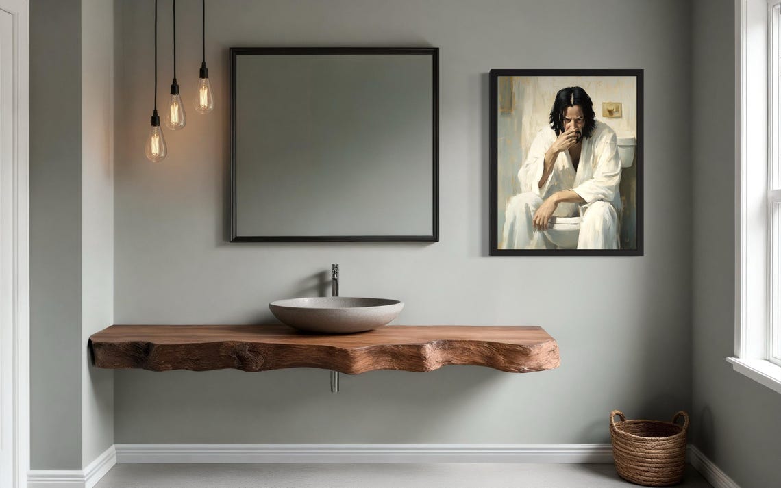 Male Hold Nose Bathroom Art Print - Image 4