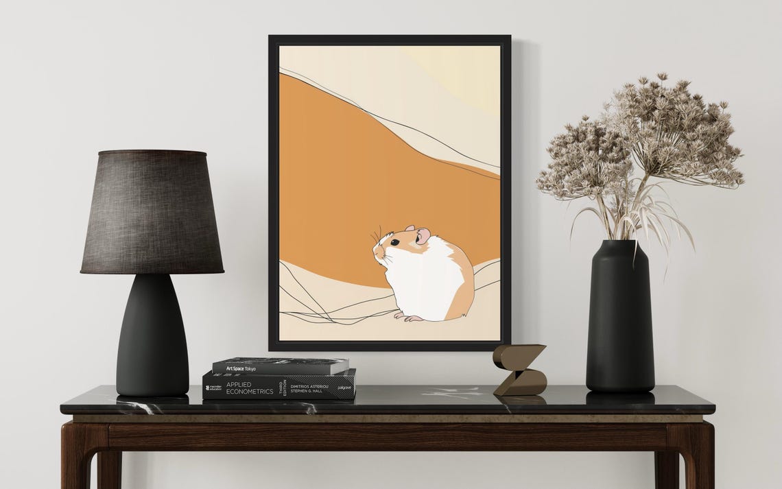 Tiny Hamster Minimalist Line Art Warm Beige Abstract Art Poster - Image 3