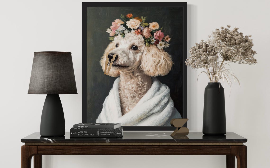 White Poodle Flower Crown Clothespin Funny Restroom Art Poster - Image 2