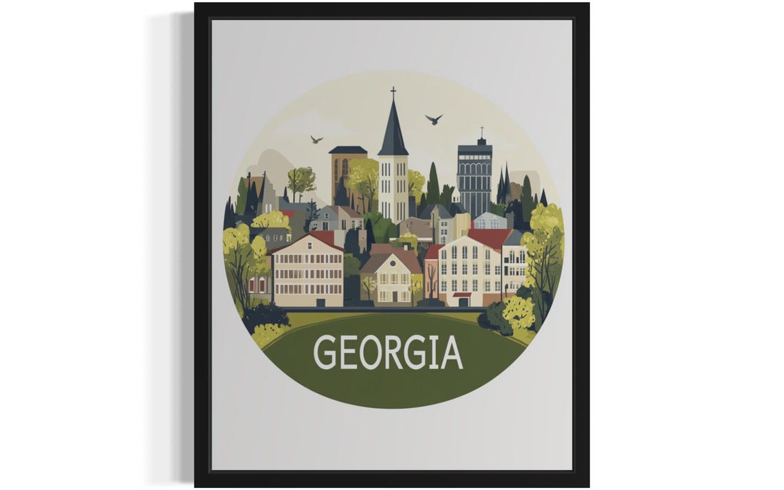 Georgia Historic City Skyline With Church Spire Circle Poster