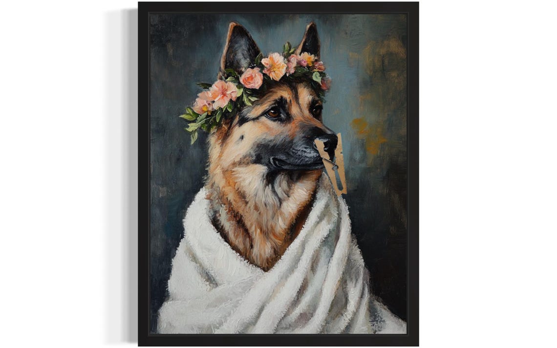 German Shepherd Flower Crown Clothespin Funny Restroom Poster