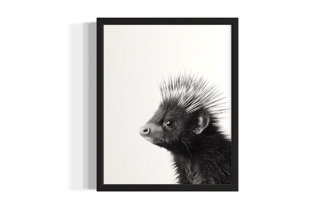Cute Baby Porcupine Black And White Minimalist Portrait Poster