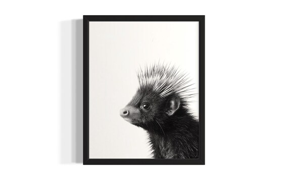 Cute Baby Porcupine Black And White Minimalist Portrait Poster