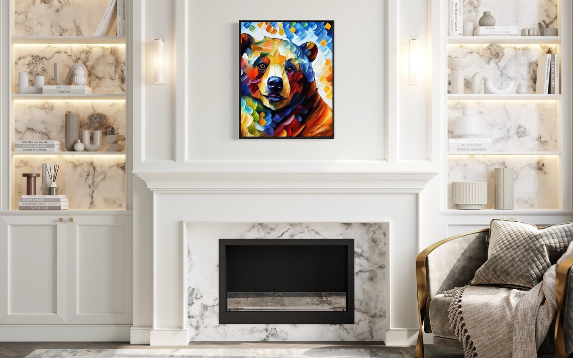 Colorful Bear Face Impasto Oil Painting Modern Pop Art Poster - Image 2