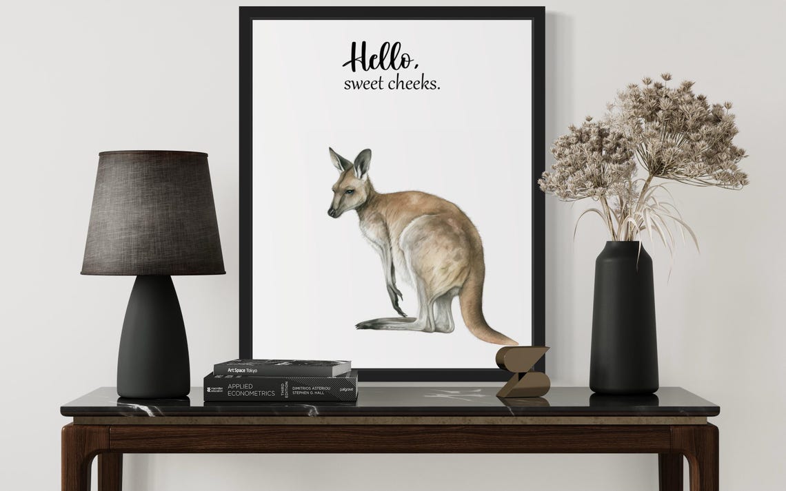 Cute Wallaby Sitting Hello Sweet Cheeks Funny Bathroom Poster - Image 3