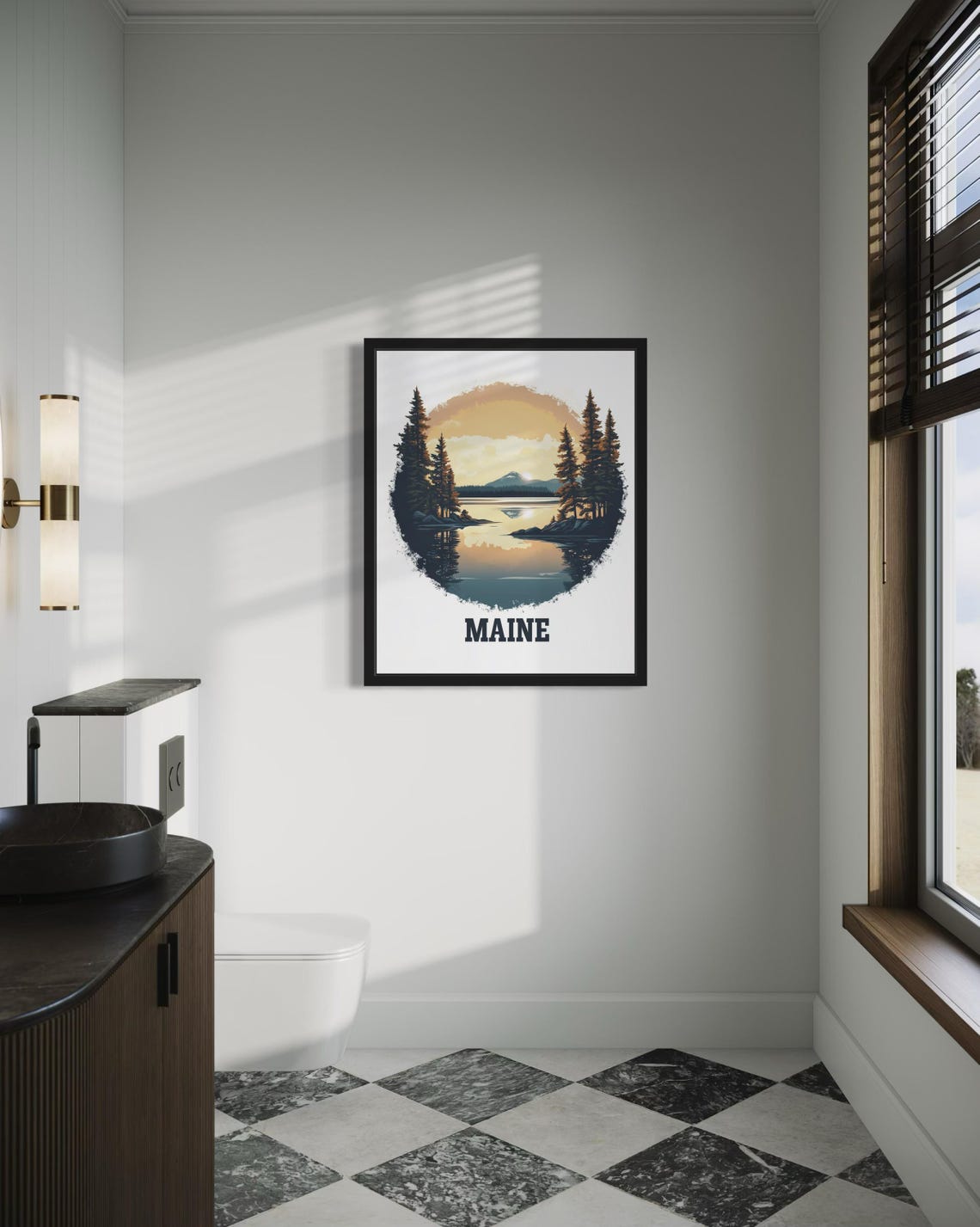 Maine Golden Sunrise Over Lake Pines Mountain Reflection Poster - Image 4