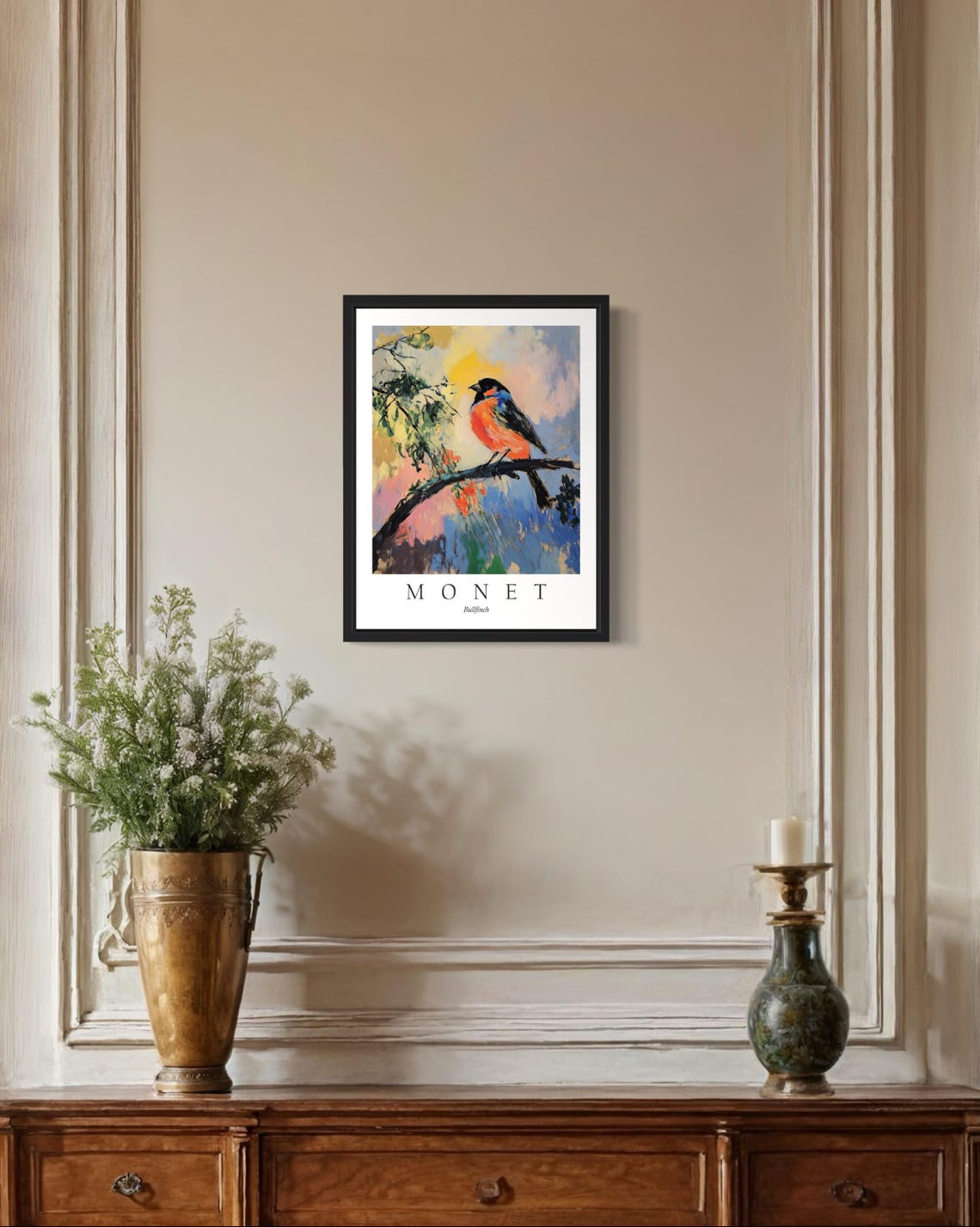 Bullfinch with Red Breast in Monet Style Impressionist Poster - Image 4