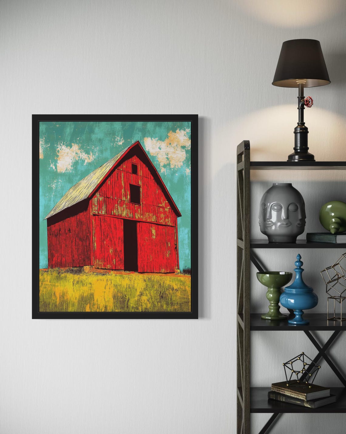 Weathered Red Barn Turquoise Sky Pop Art Farmhouse Landscape Poster - Image 4