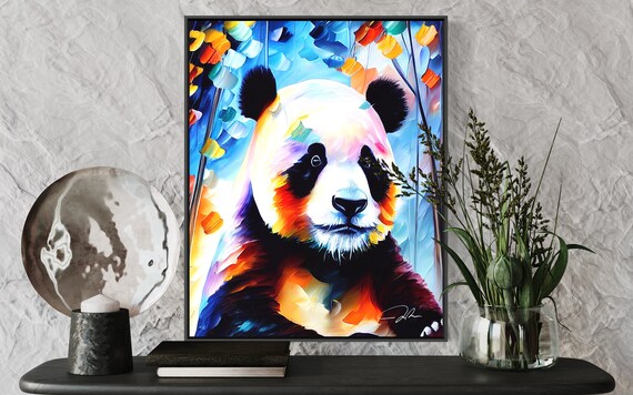 Giant Panda Colorful Abstract Wildlife Oil Portrait Art Poster