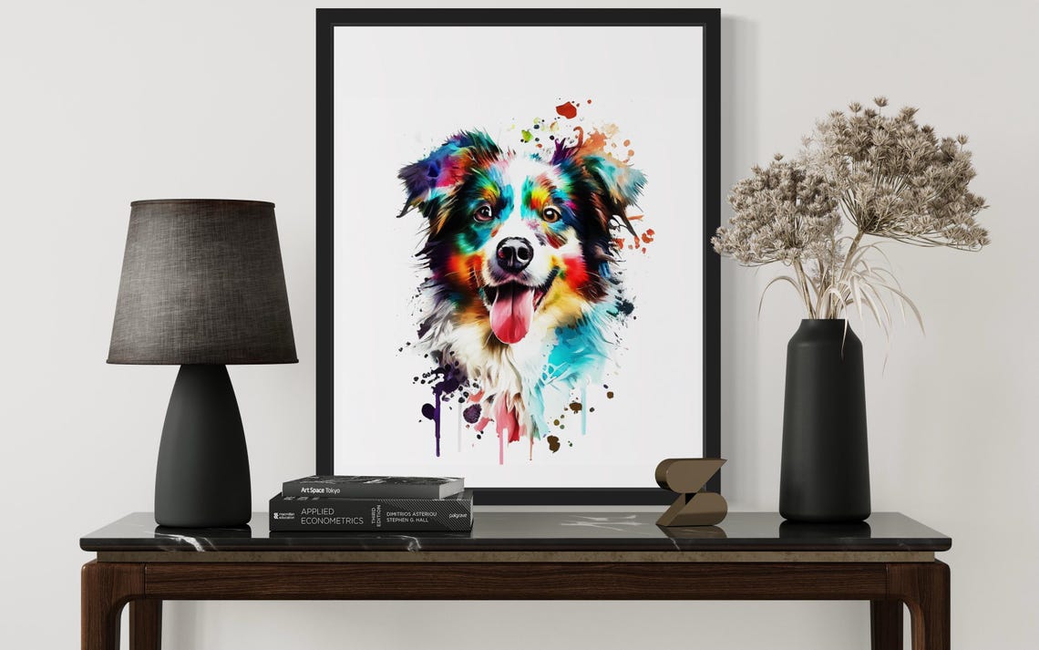 Australian Shepherd Rainbow Watercolor Splash Happy Art Poster - Image 4