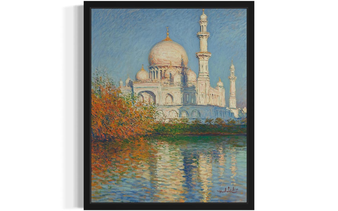 White Dome Grand Mosque Reflection Saudi Arabia Monet Style Poster