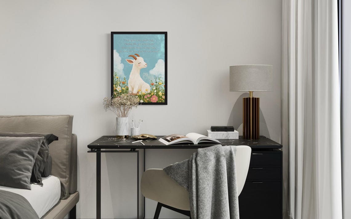 Playful Baby Goat with Its Farmyard Poem Nursery Wall Poster - Image 3