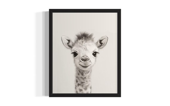 Giraffe Animal Black And White Poster Art Print Living Room Wall Original Paint Artwork Decor