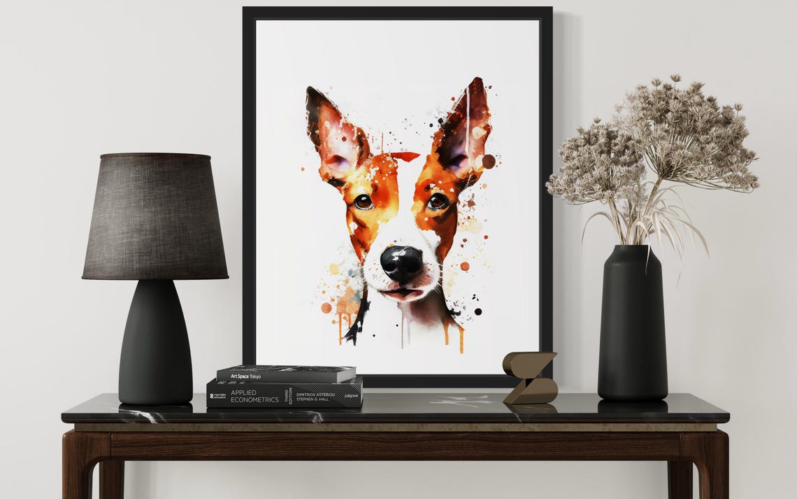 Basenji Watercolor Portrait Rust Splash Ink Modern Art Poster - Image 3