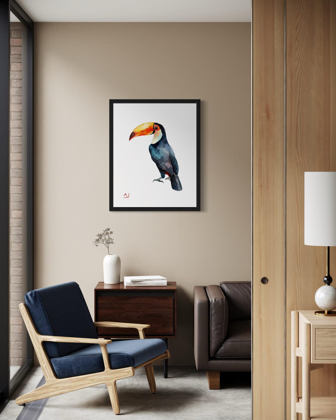 Toucan with Vibrant Orange Beak Minimalist Watercolor Bird Art Poster - Image 4