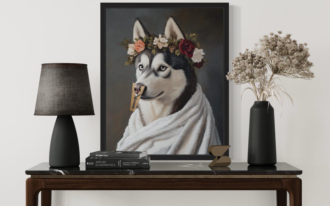 Siberian Husky Flower Crown Clothespin Funny Restroom Poster - Image 3