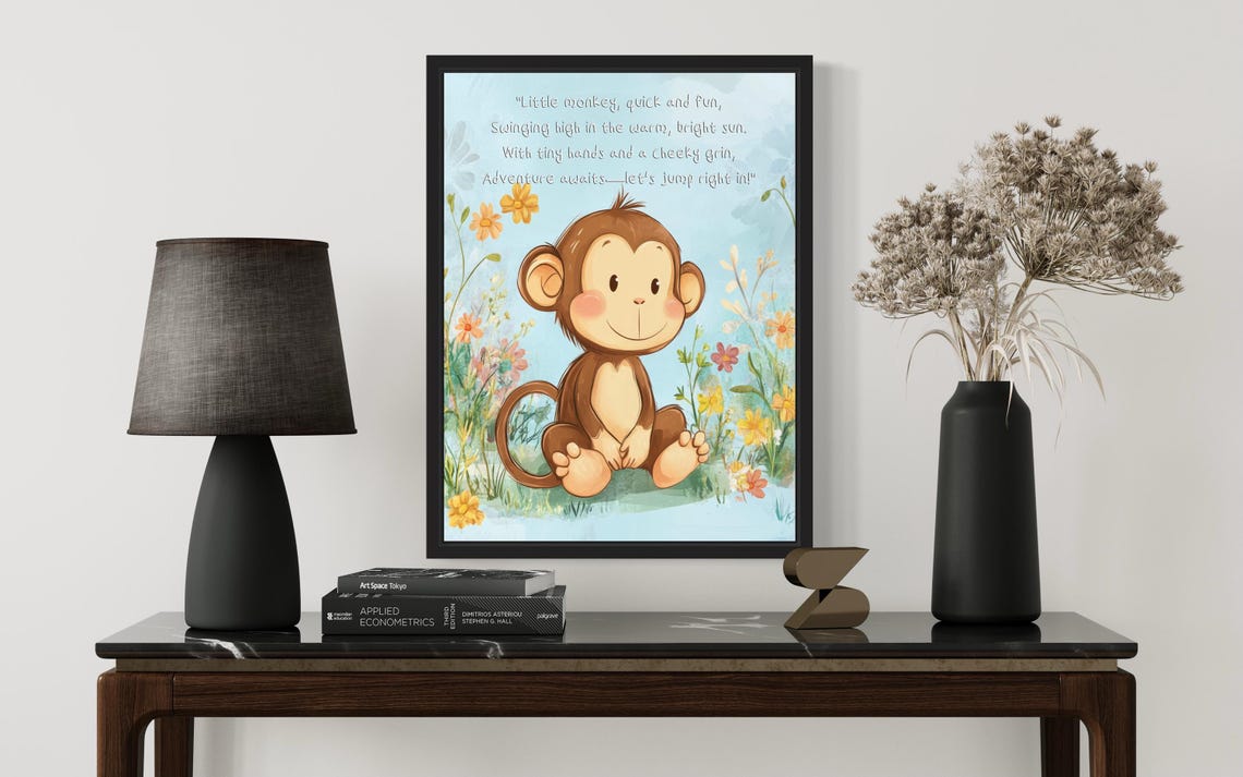 Cheerful Baby Monkey with Its Cheeky Poem Nursery Wall Poster - Image 2