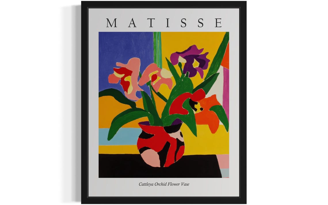 Matisse Style Cattleya Orchid Bouquet Bold Fauvist Still Life Poster