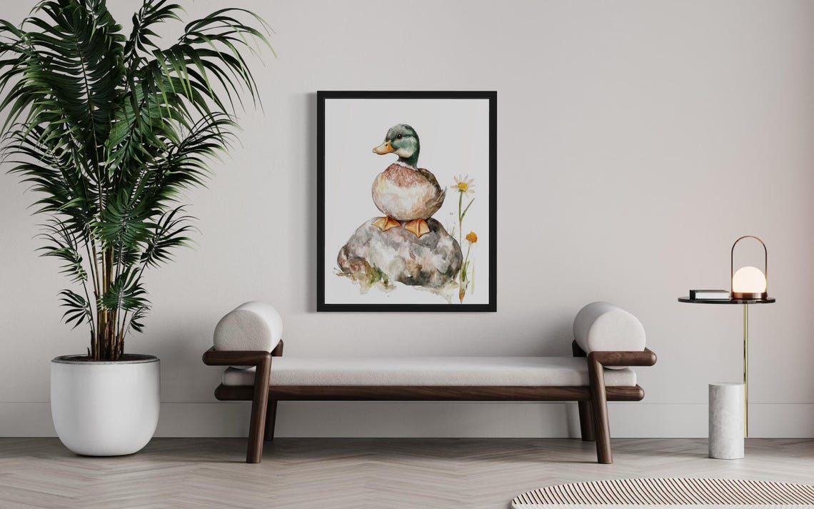 Mallard Drake on a Rock Beside a Daisy Watercolor Bird Poster - Image 3