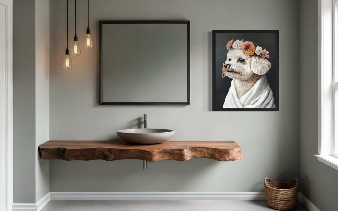 Bichon Frise Flower Crown Clothespin Funny Bathroom Art Poster - Image 2