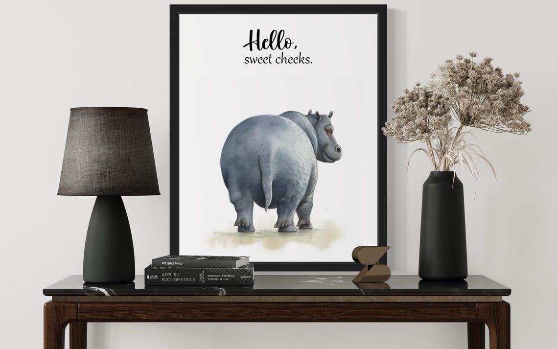 Adorable Baby Hippo Rear View Hello Sweet Cheeks Bathroom Poster - Image 3