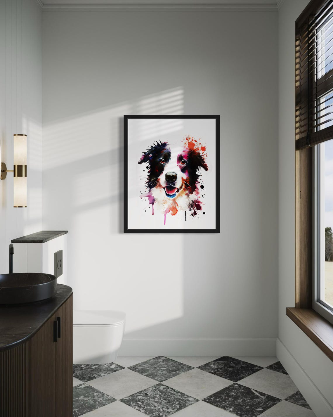 Smiling Border Collie Colorful Watercolor Portrait Dog Poster - Image 2