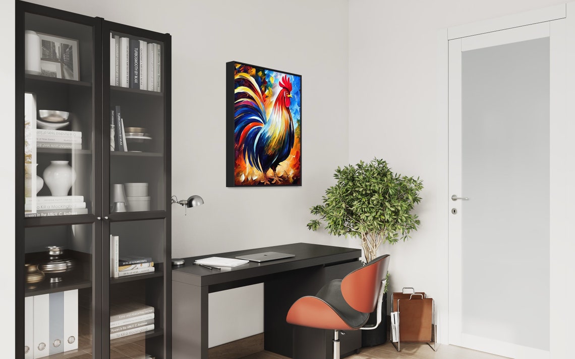 Vibrant Rainbow Rooster Colorful Plumage Oil Painting Art Poster - Image 3