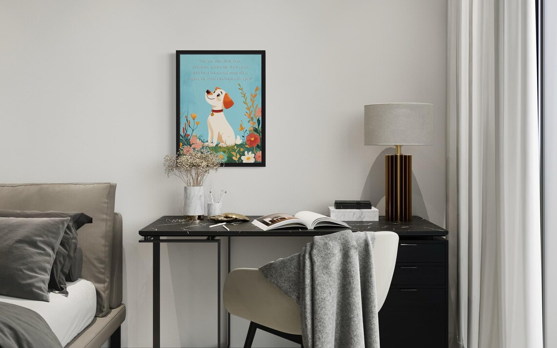 Happy Puppy Nursery Poem Rise and Shine Kids Room Wall Poster - Image 3