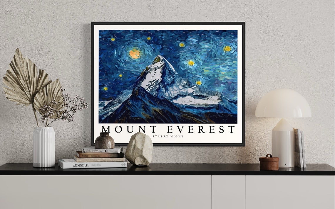 Mount Everest Starry Night Snowy Himalayan Peak Night Sky Art Poster - Image 2