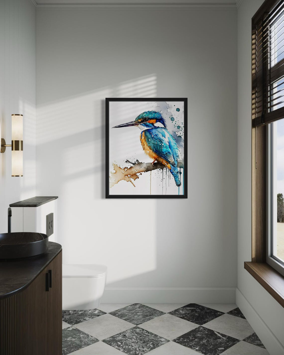 Kingfisher Watercolor Portrait In Blue And Orange Tones Poster - Image 4