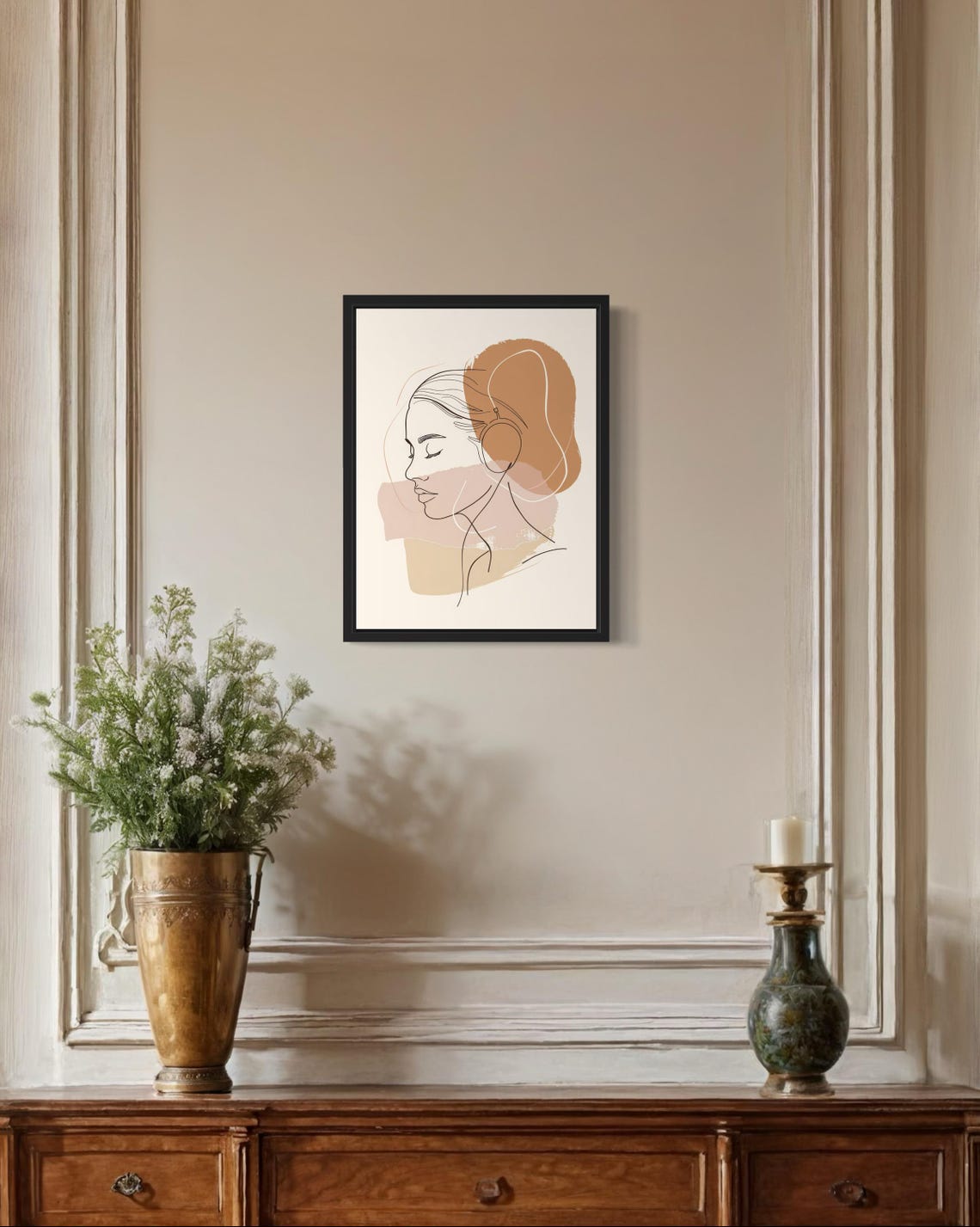 Woman With Headphones Minimal Line Art Abstract Boho Art Poster - Image 2