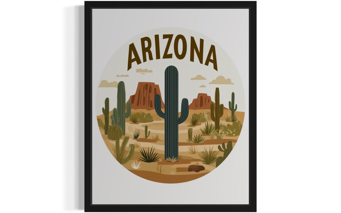 Arizona Towering Saguaro Cactus Desert Red Rock Buttes Poster
