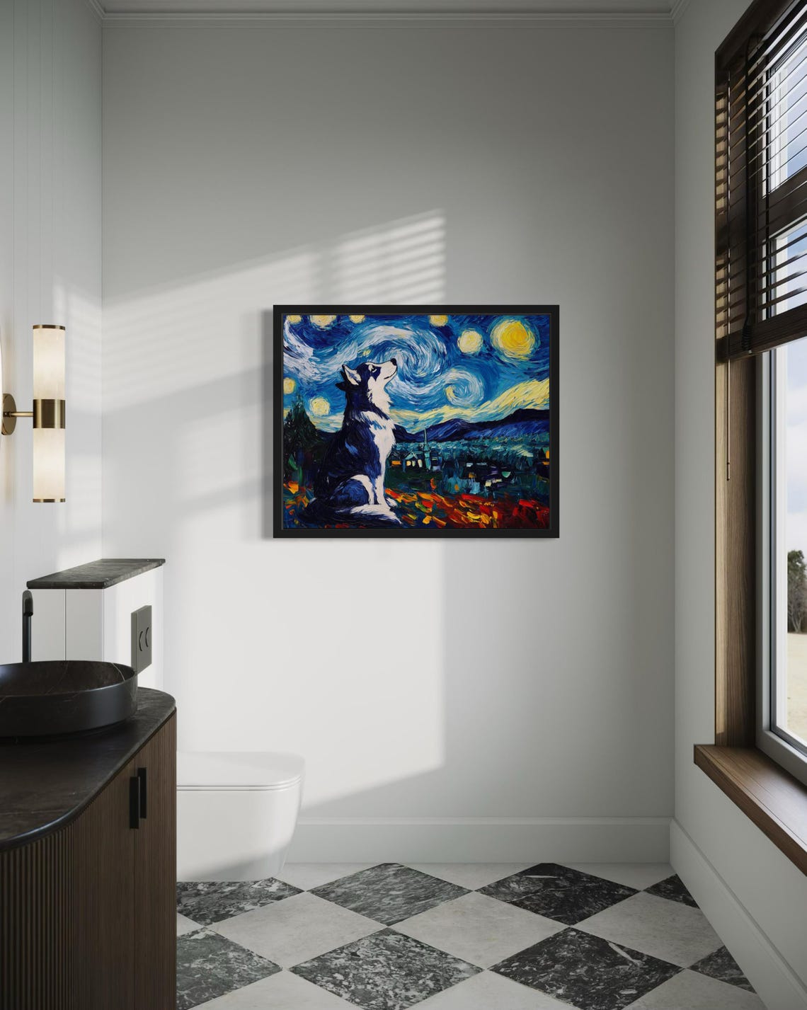 Siberian Husky Gazing Under Van Gogh Starry Night Sky Poster - Image 4