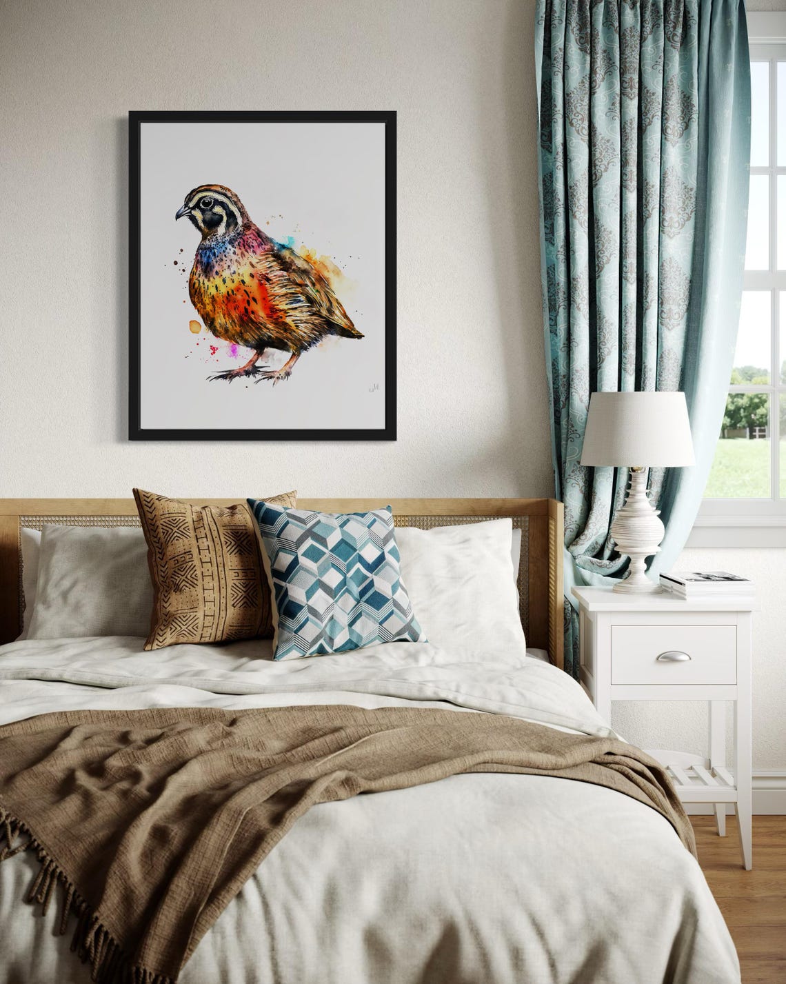 Bobwhite Quail in Side Profile Colorful Watercolor Bird Art Poster - Image 4