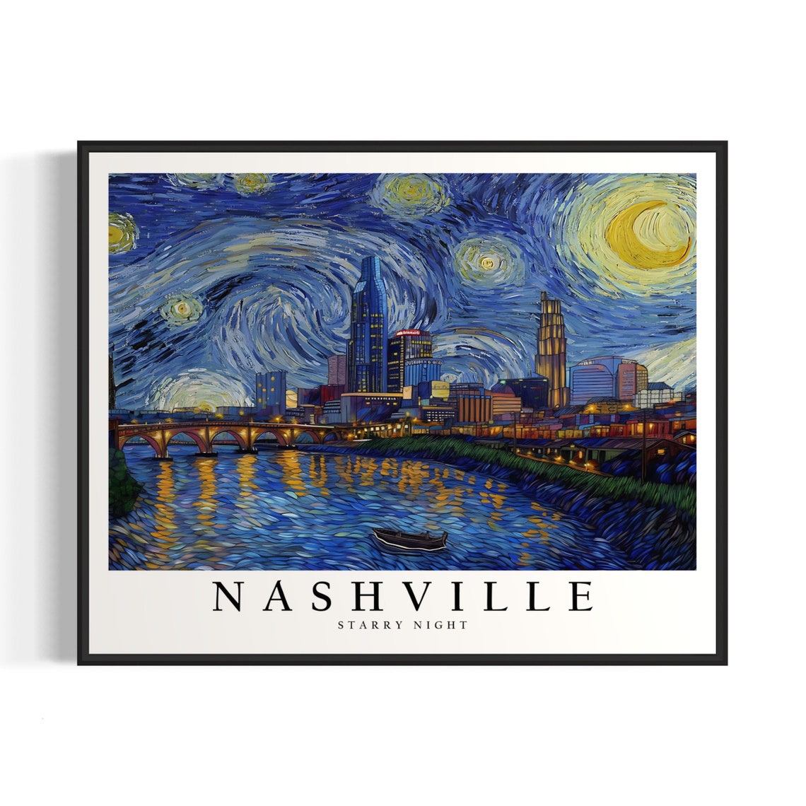 Nashville Skyline Starry Night Van Gogh Style Fine Art Decor Poster