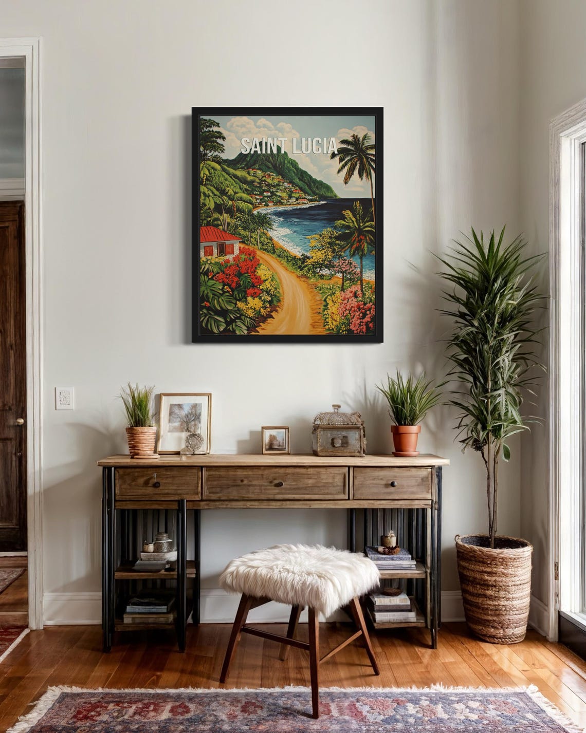 Saint Lucia Tropical Coast Palm Trees Vintage Travel Art Poster - Image 2